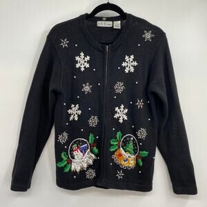 Vintage B.P. Designs Christmas Sweater Snowman Snow Globe Beading Embroidery